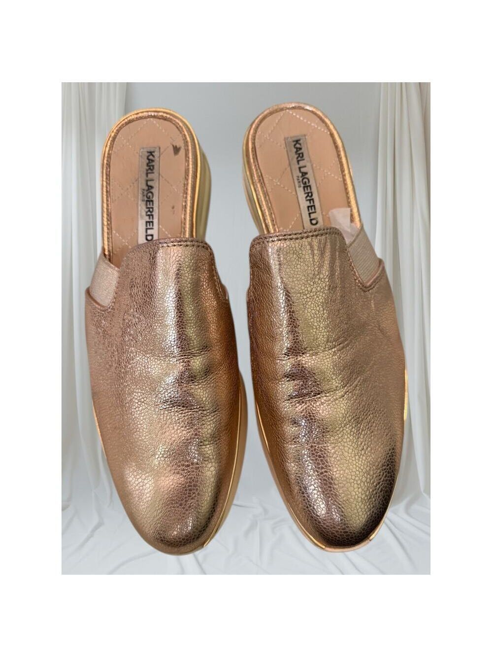 Karl Lagerfeld Paris Role Gold Metallic Mule Loafers  Size 8